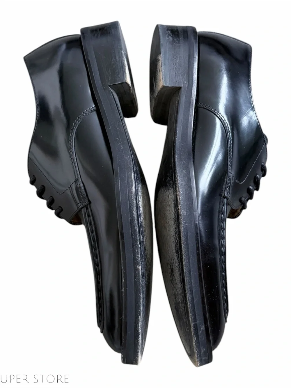 Ami Paris Black Leather Derby Shoes Lace Up Round Toe Made in Portugal EU 40
